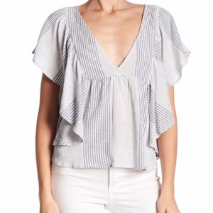 Melrose and Market | Striped Ruffle Trim Top B1